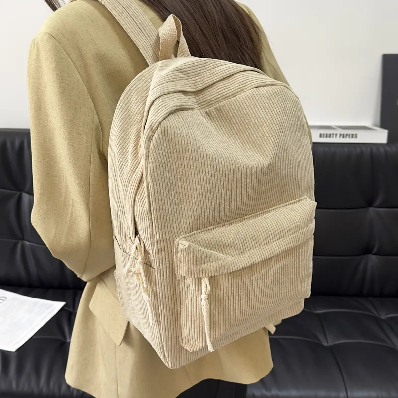 GEERDUN Corduroy Backpack Unisex Ecru, Gray, Black, Ginger Yellow, Green, Blue-2