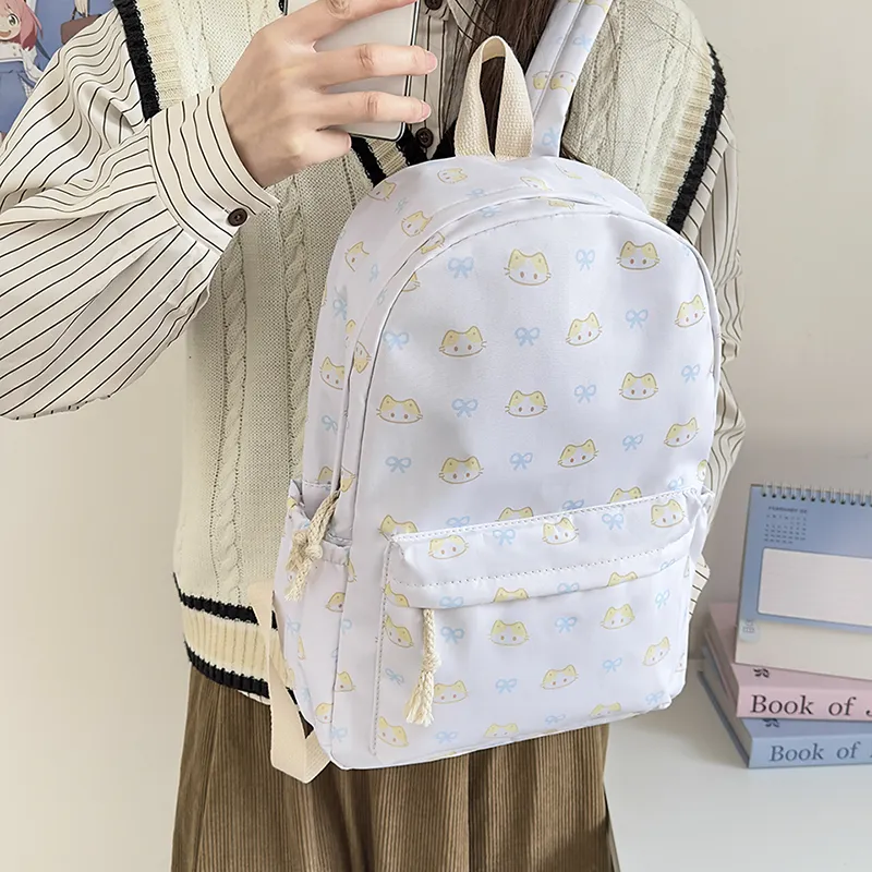 GEERDUN Nylon Backpack Unisex White/Light Blue/Light Yellow-5