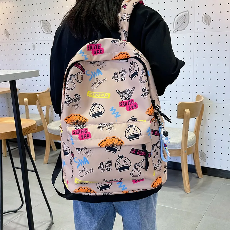 GEERDUN Nylon Backpack Regular Unisex Black/White/Gray/Khaki-10