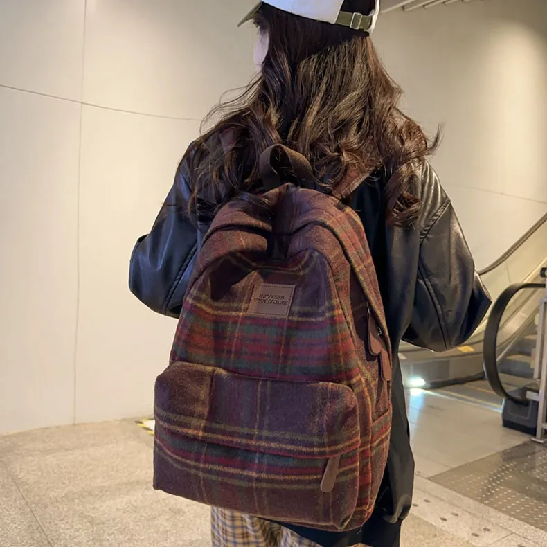 GEERDUN Felted Nylon Backpack Regular Unisex Brown/White And Yellow Plaid/Green And Yellow Plaid/Yellow And Blue Plaid-1