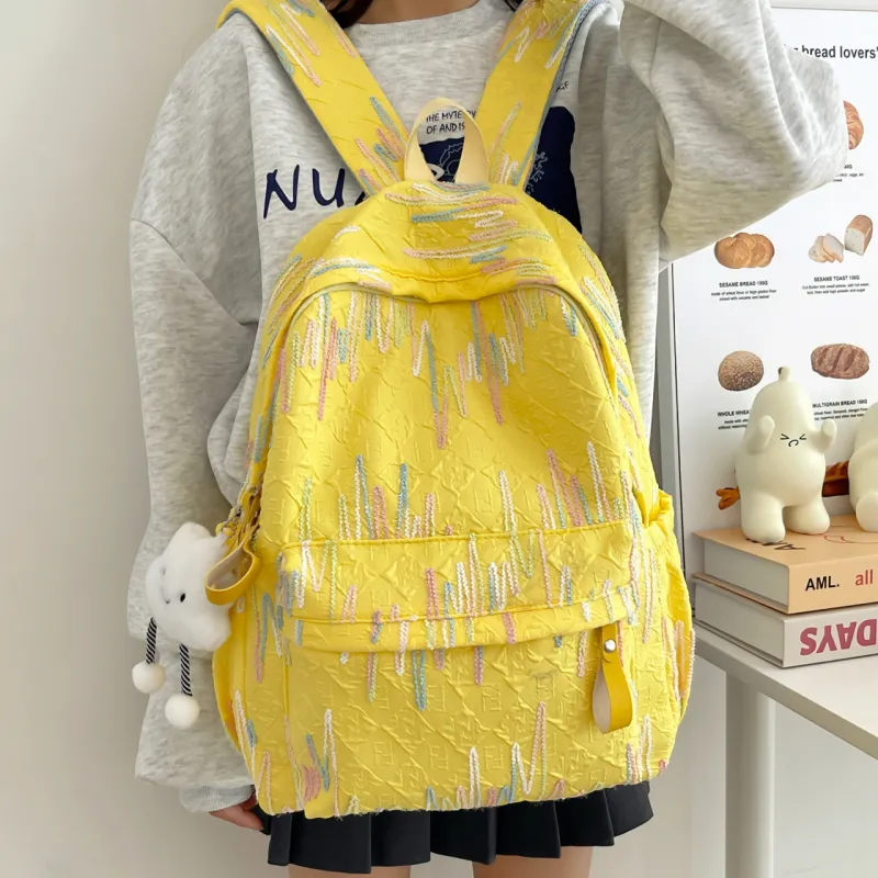 GEERDUN Nylon Backpack Regular Women's Ecru/Black/Pink/Yellow-27