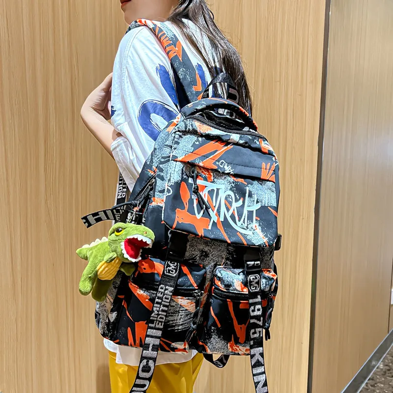 GEERDUN Nylon Backpack Unisex Orange/Black-4