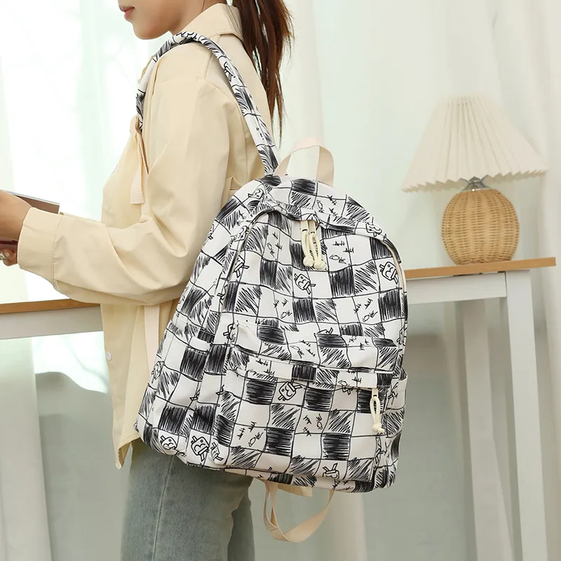 GEERDUN Polyester Cotton Blend Backpack Unisex Black/Gray/Blue/Coffee-3