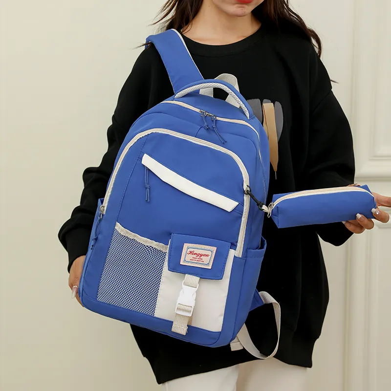 GEERDUN Water Repellent Fabric Backpack Unisex Black/Purple/Blue/Green/Pink-5