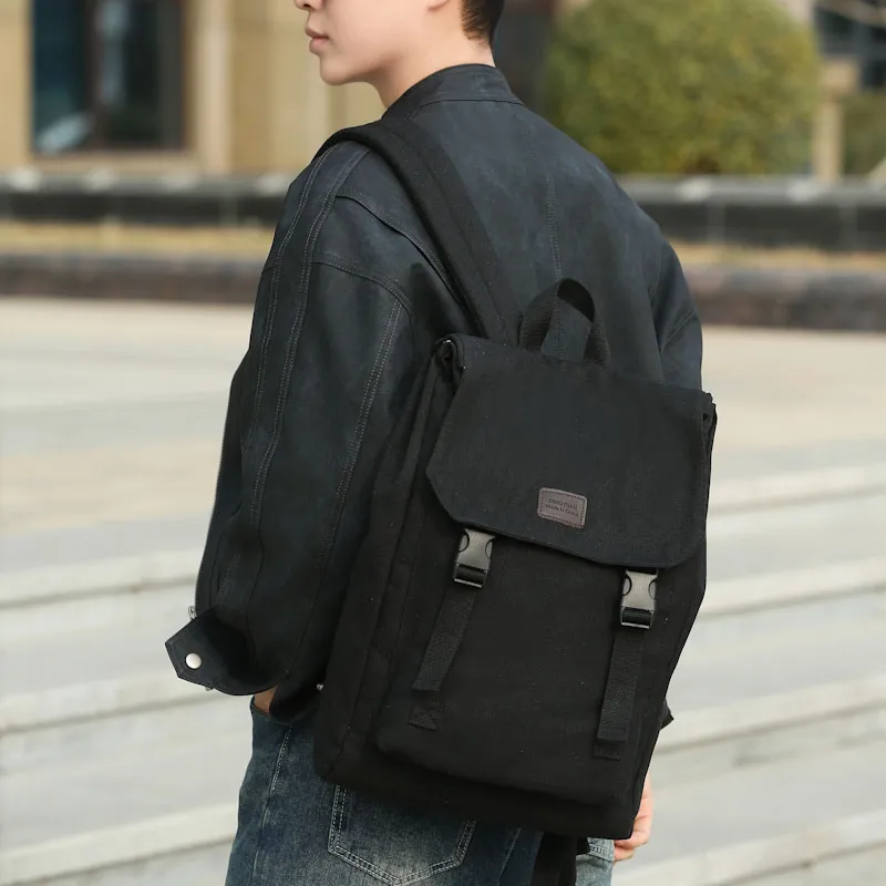 GEERDUN Canvas Backpack Unisex Black, Khaki-5