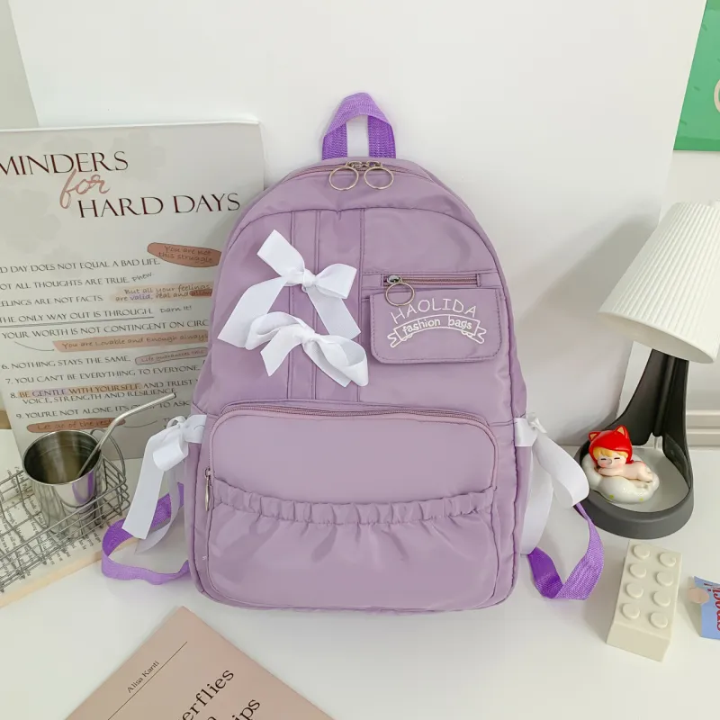 GEERDUN Nylon Backpack Regular Unisex Beige Yellow/White/Black/Purple-7