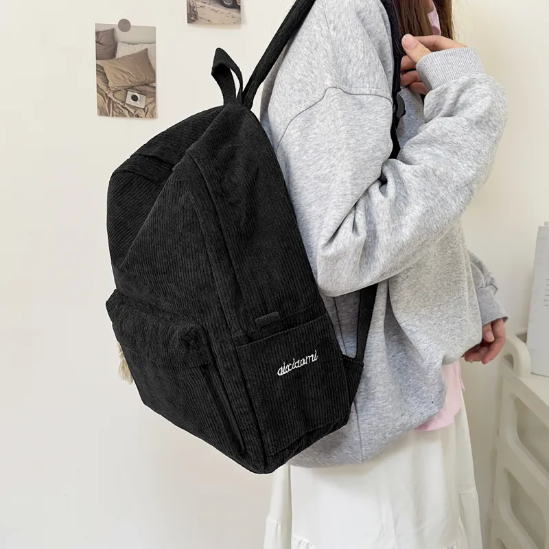 GEERDUN Corduroy Backpack Unisex Ecru, Gray, Black, Ginger Yellow, Green, Blue-10