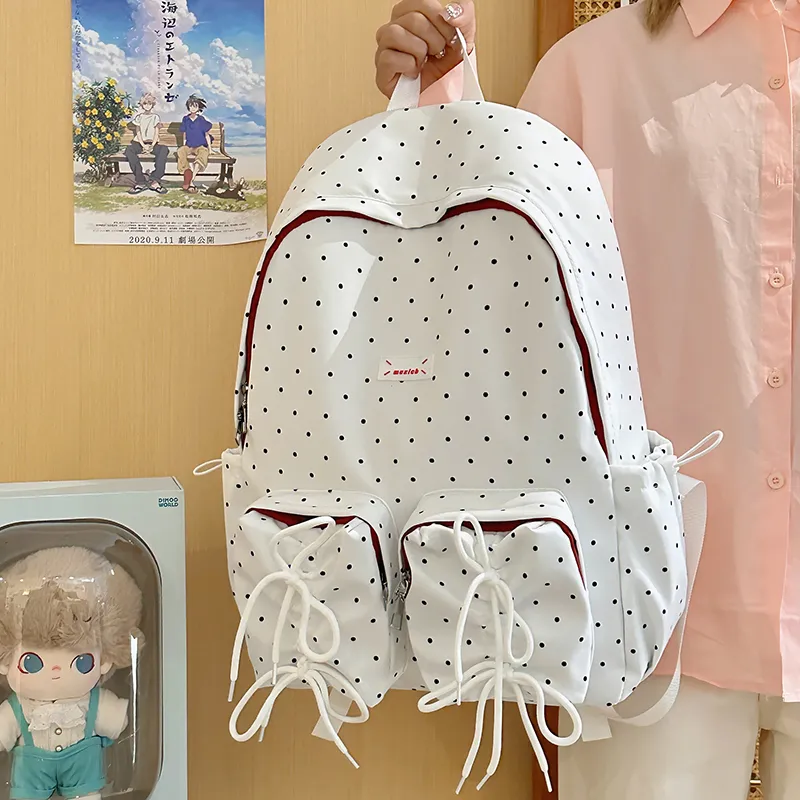 GEERDUN Nylon Backpack Women's White, Black, Light Blue-7