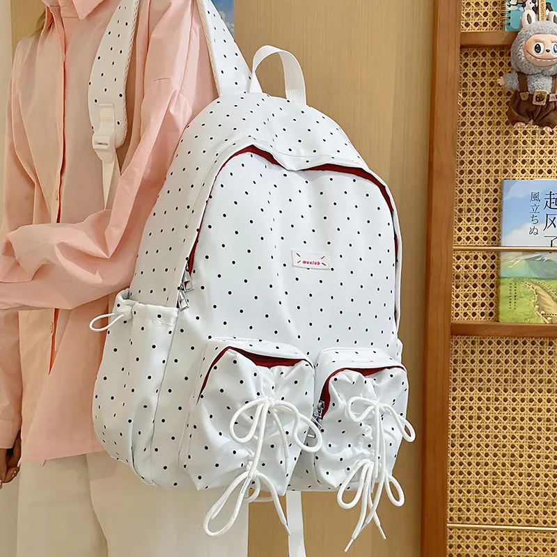 GEERDUN Nylon Backpack Women's White, Black, Light Blue-4