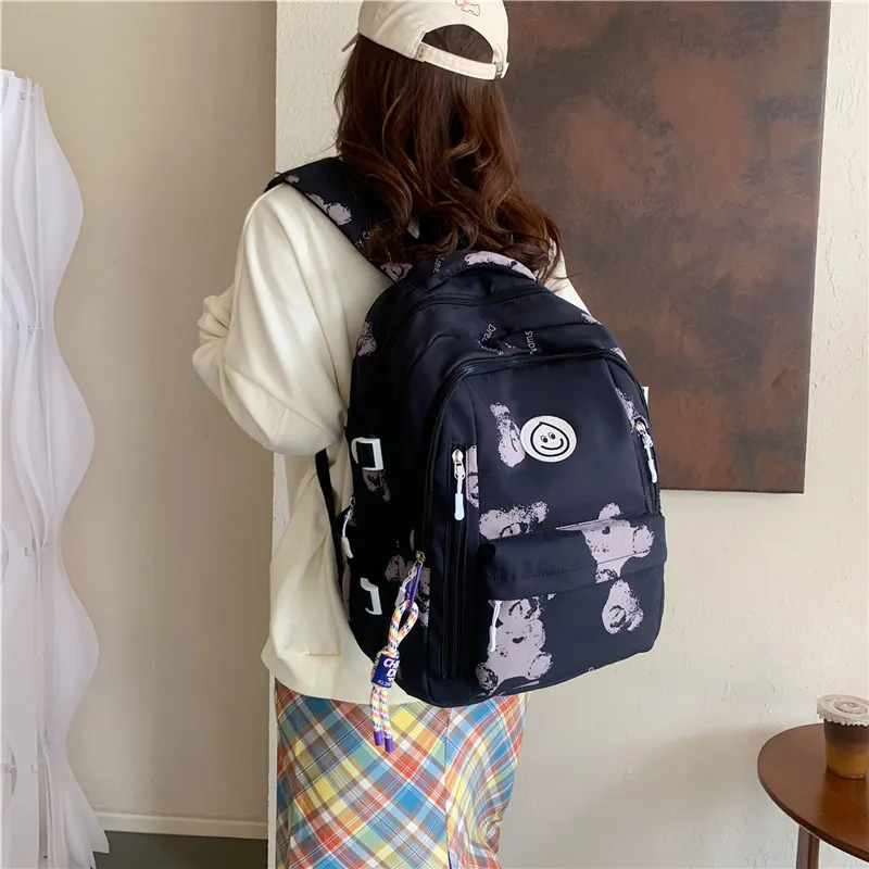 GEERDUN Nylon Backpack Unisex Black/White/Blue/Green/Pink-1