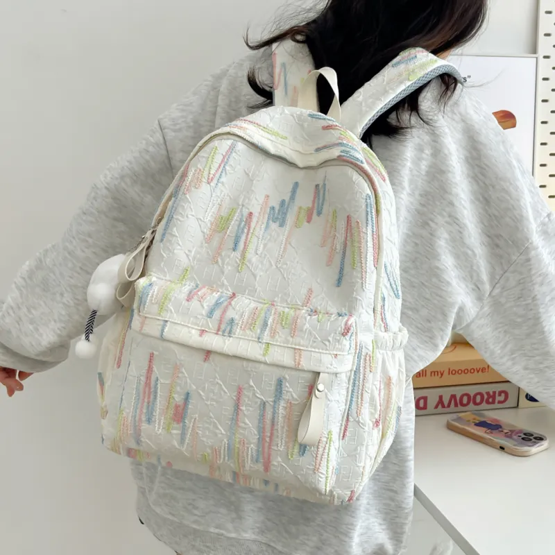 GEERDUN Nylon Backpack Regular Women's Ecru/Black/Pink/Yellow-1