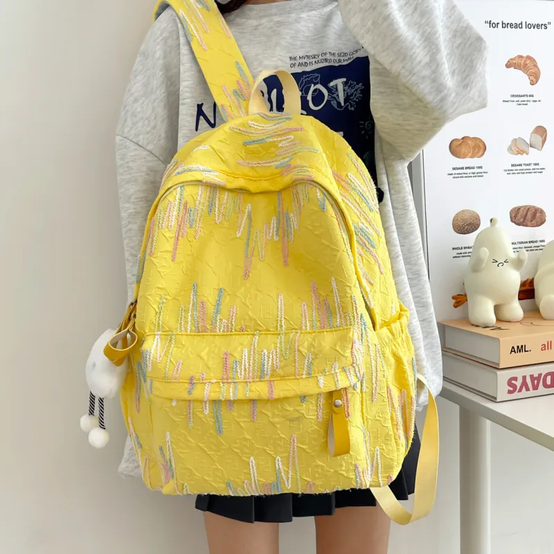 GEERDUN Nylon Backpack Regular Women's Ecru/Black/Pink/Yellow-26