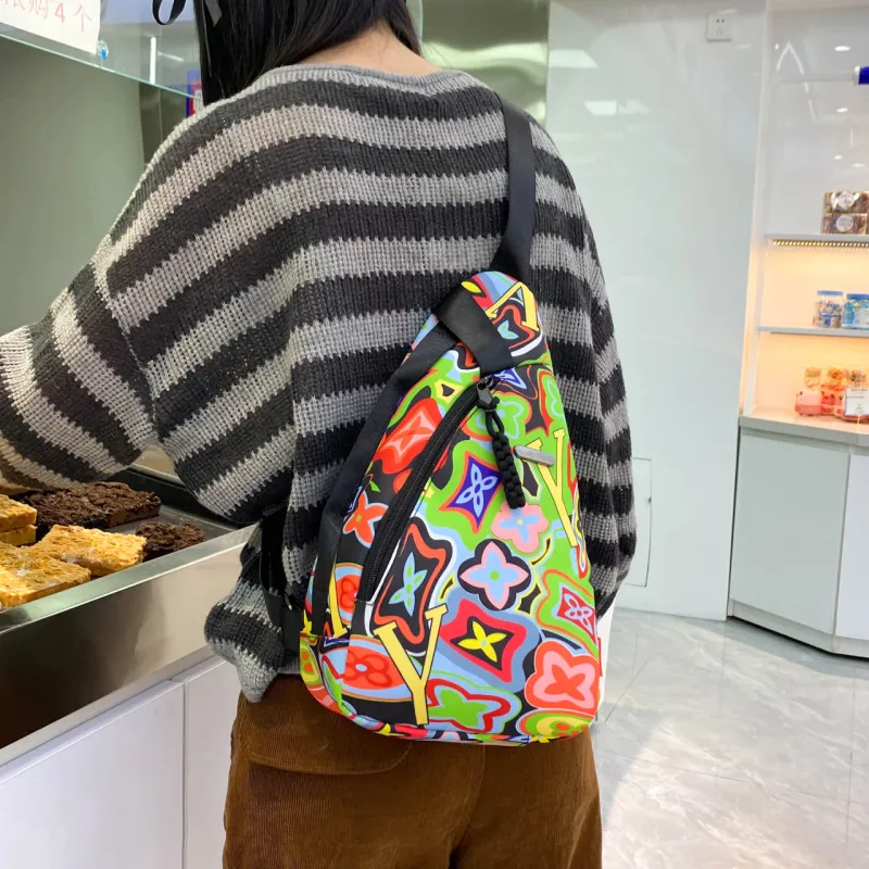 GEERDUN Nylon Sling Bag Regular Unisex Black/Orange Red/Green/Pink-14