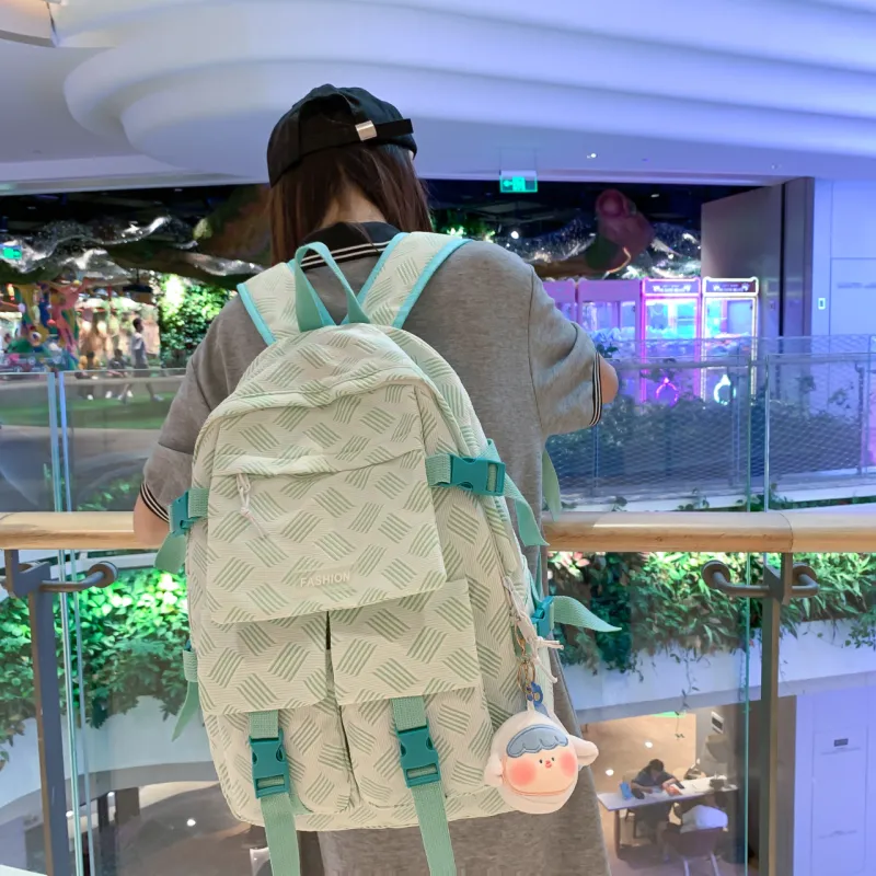 GEERDUN Nylon Backpack Regular Unisex Gray/Green/Blue/Pink/Beige-4