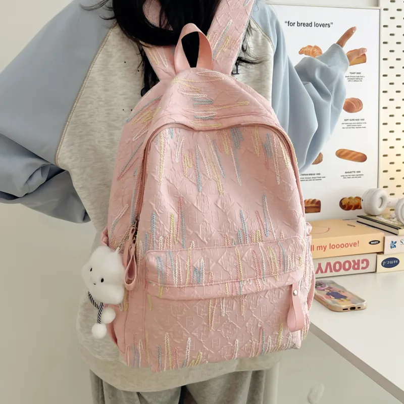 GEERDUN Nylon Backpack Regular Women's Ecru/Black/Pink/Yellow-17