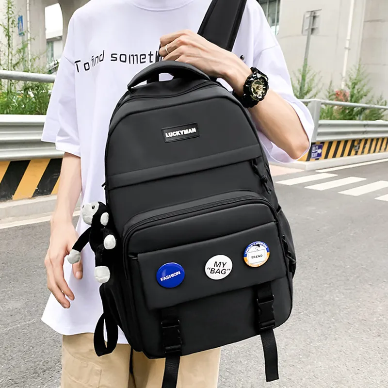 GEERDUN Nylon Large Capacity Backpack Unisex Black-2