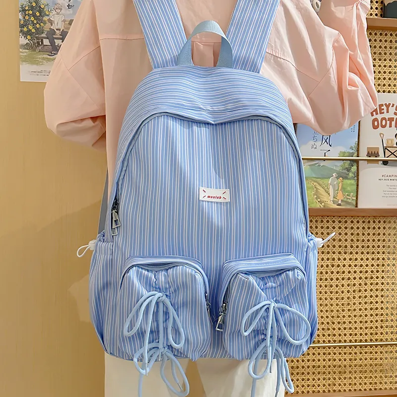GEERDUN Nylon Backpack Women's White, Black, Light Blue-13