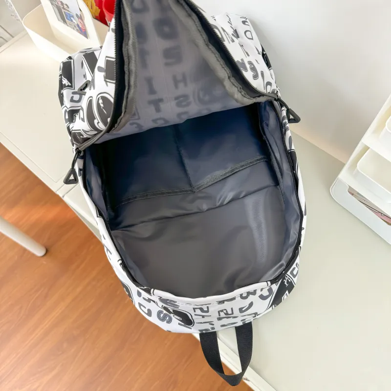 GEERDUN Nylon Backpack Unisex Black Gray/White/Ecru/Black-3