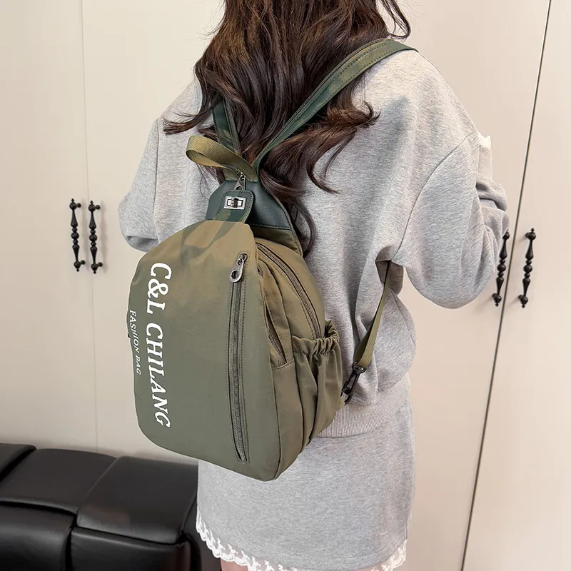 GEERDUN Nylon Fabric Backpack Unisex Dark Green, Black, Pink, Khaki, Light Green-5