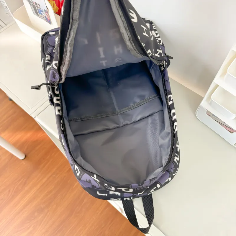GEERDUN Nylon Backpack Unisex Black Gray/White/Ecru/Black-1