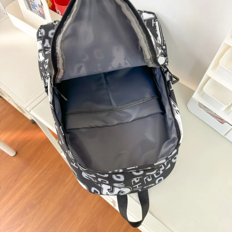GEERDUN Nylon Backpack Unisex Black Gray/White/Ecru/Black-7