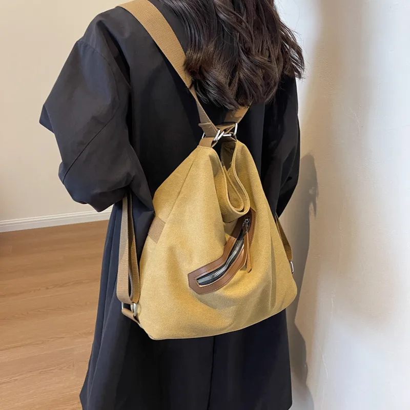 GEERDUN Canvas Bag, Backpack, Crossbody Bag, Shoulder Bag Unisex Black/Ecru/Dark Khaki-9