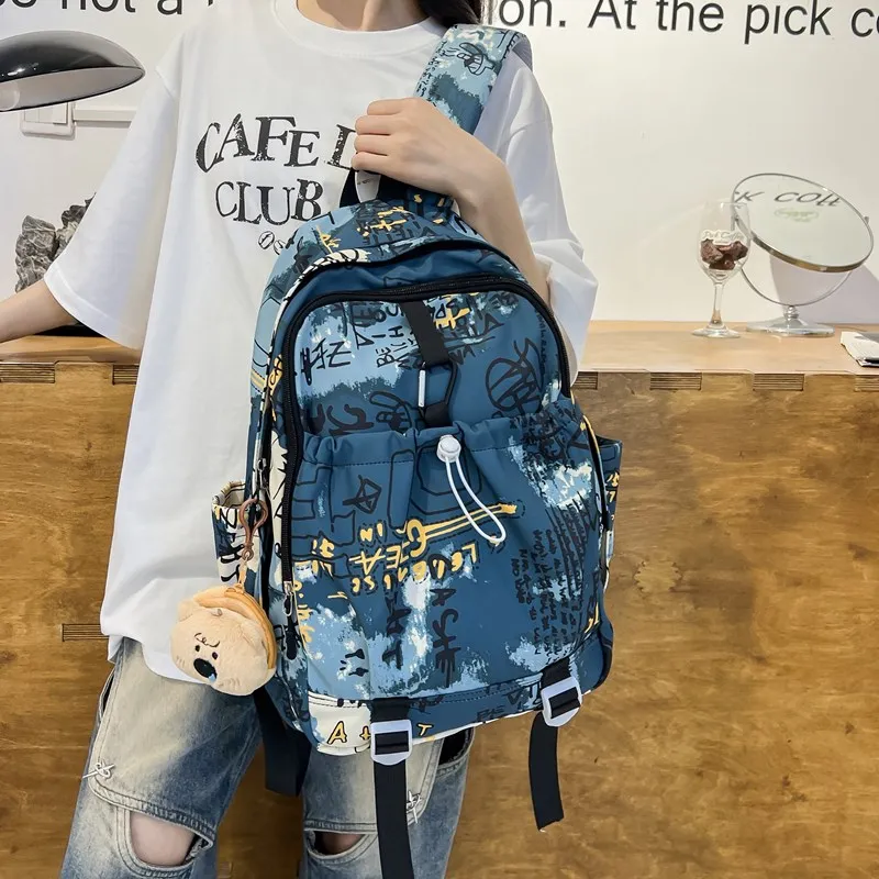 GEERDUN Composite Cloth Backpack Regular Unisex Khaki/Gray Blue/Blue Purple-10