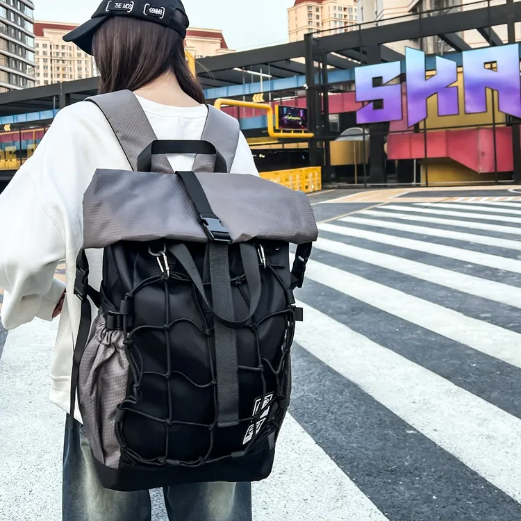 GEERDUN Nylon Backpack Unisex Black/Black Gray-2