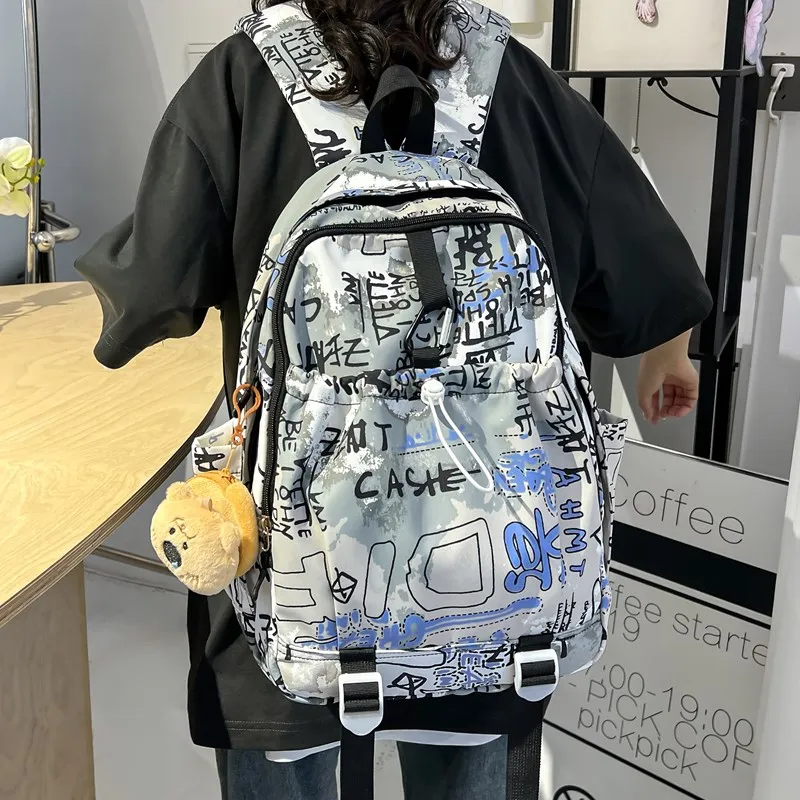GEERDUN Composite Cloth Backpack Regular Unisex Khaki/Gray Blue/Blue Purple-3