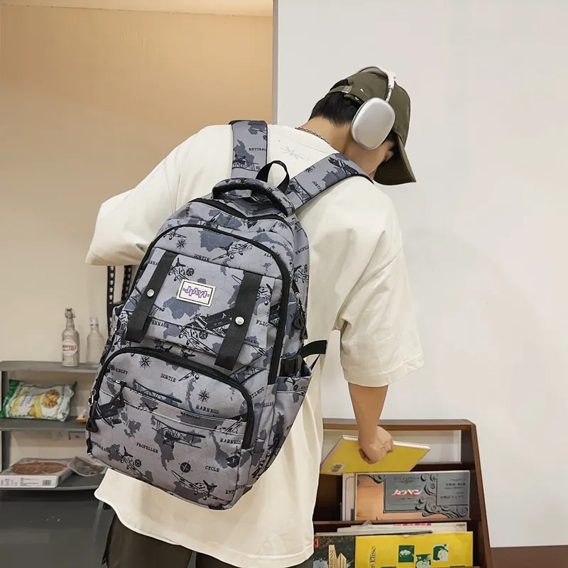 GEERDUN Nylon Backpack Unisex Black/Gray/Purple/Blue/Green-3