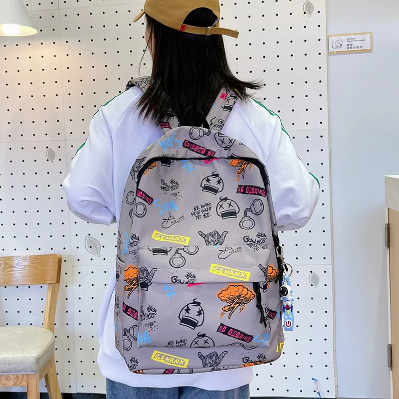 GEERDUN Nylon Backpack Regular Unisex Black/White/Gray/Khaki-7