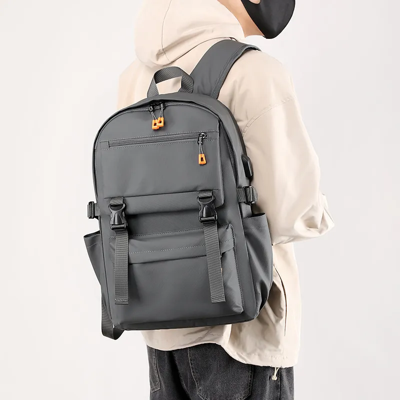 GEERDUN Nylon Laptop Bag Backpack Regular Unisex Light Gray/Dark Gray/Black-2