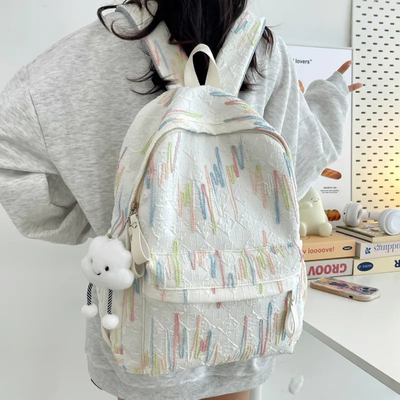 GEERDUN Nylon Backpack Regular Women's Ecru/Black/Pink/Yellow-2