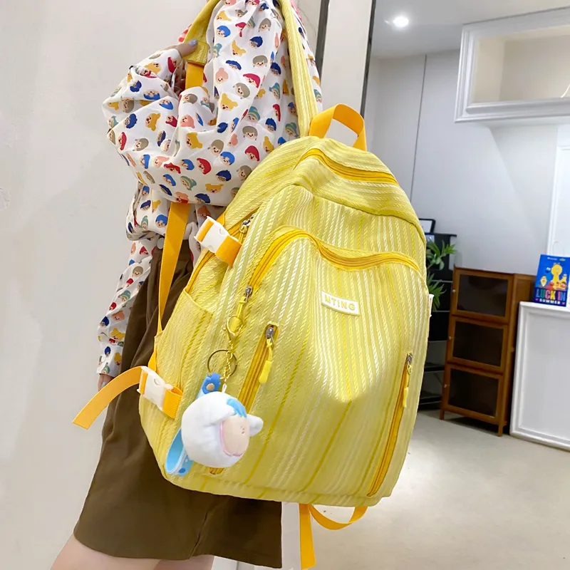 GEERDUN Nylon Backpack Women's Yellow/Black/White/Pink/Green-7