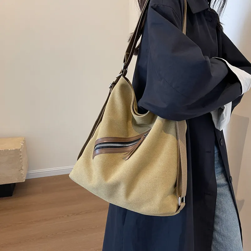 GEERDUN Canvas Bag, Backpack, Crossbody Bag, Shoulder Bag Unisex Black/Ecru/Dark Khaki-7