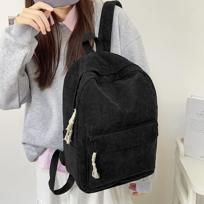 GEERDUN Corduroy Backpack Unisex Ecru, Gray, Black, Ginger Yellow, Green, Blue-9