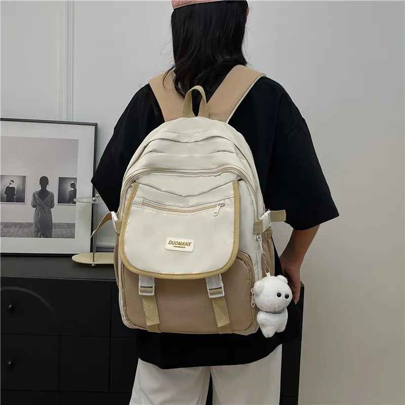 GEERDUN Nylon Backpack Unisex Black/Yellow/Khaki/Brown/Blue-5