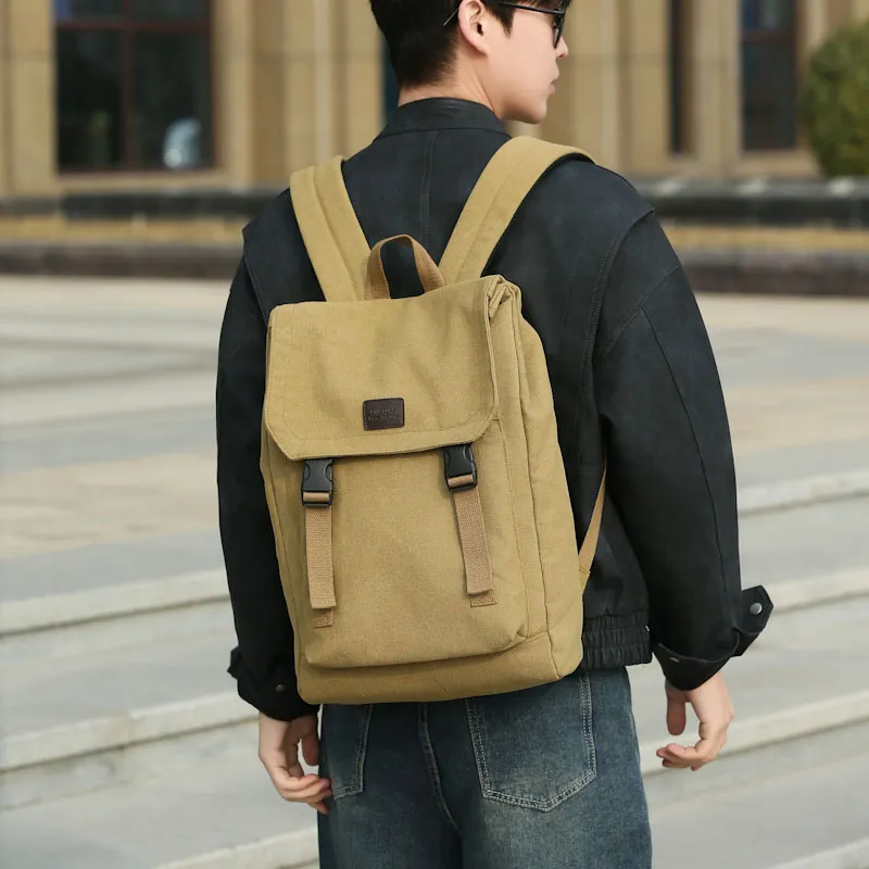 GEERDUN Canvas Backpack Unisex Black, Khaki-7