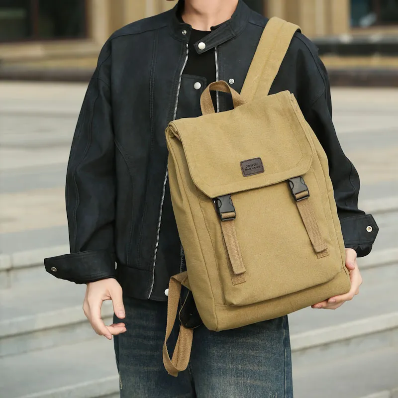 GEERDUN Canvas Backpack Unisex Black, Khaki-10