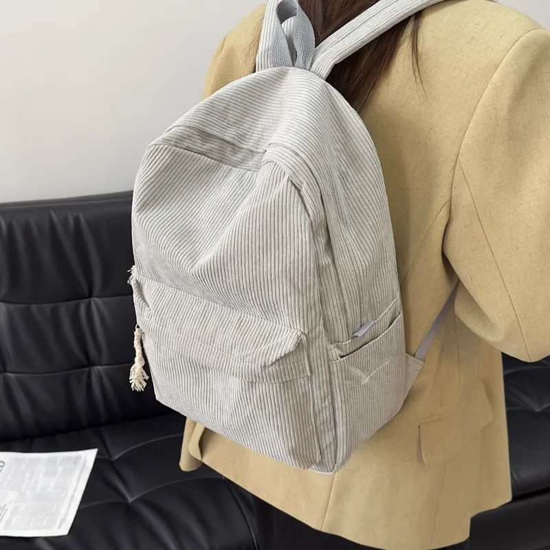 GEERDUN Corduroy Backpack Unisex Ecru, Gray, Black, Ginger Yellow, Green, Blue-6