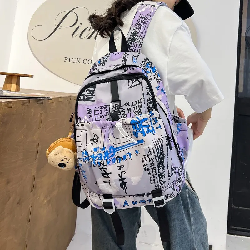 GEERDUN Composite Cloth Backpack Regular Unisex Khaki/Gray Blue/Blue Purple-13