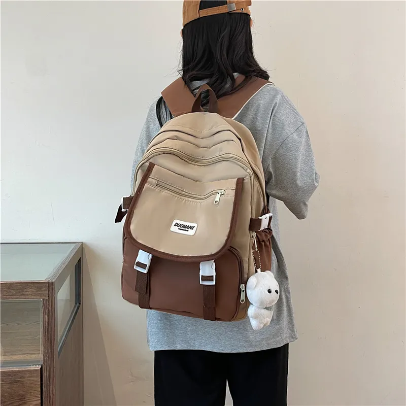 GEERDUN Nylon Backpack Unisex Black/Yellow/Khaki/Brown/Blue-10