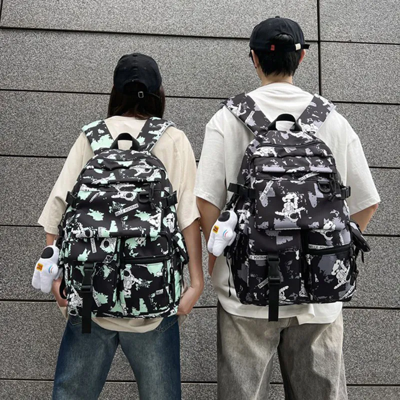 GEERDUN Nylon Backpack Unisex Black & Gray/Ink & Green/Gray & Blue-3