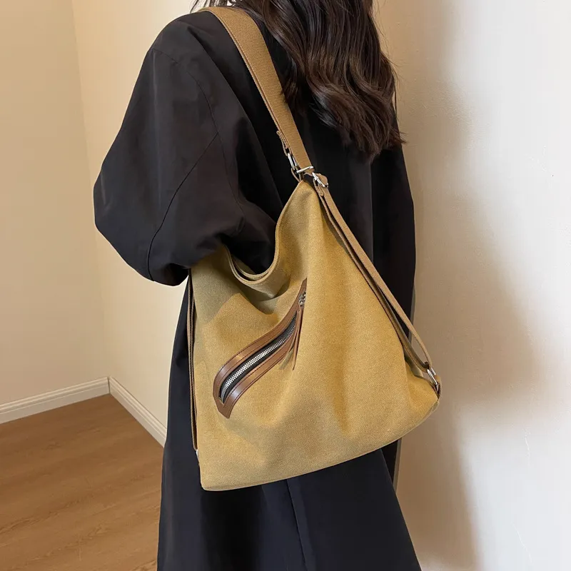 GEERDUN Canvas Bag, Backpack, Crossbody Bag, Shoulder Bag Unisex Black/Ecru/Dark Khaki-8