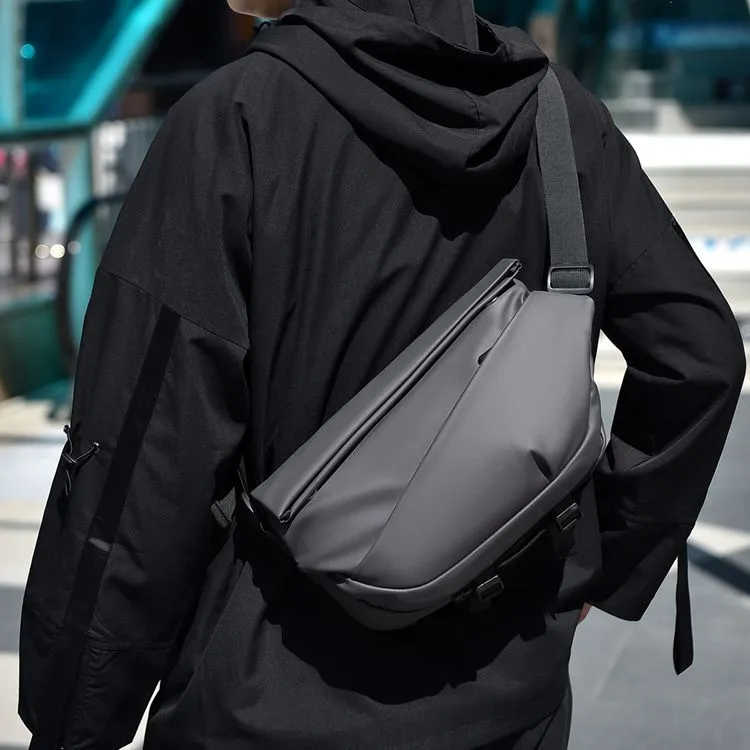 GEERDUN PU Waist Bag Chest Bag Men's Black/Gray-5