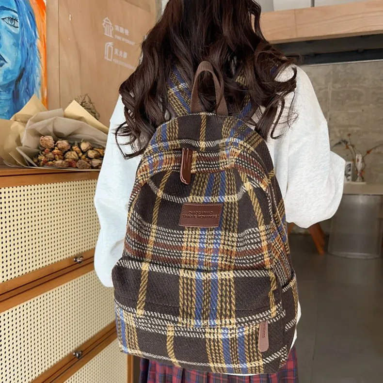 GEERDUN Felted Nylon Backpack Regular Unisex Brown/White And Yellow Plaid/Green And Yellow Plaid/Yellow And Blue Plaid-13