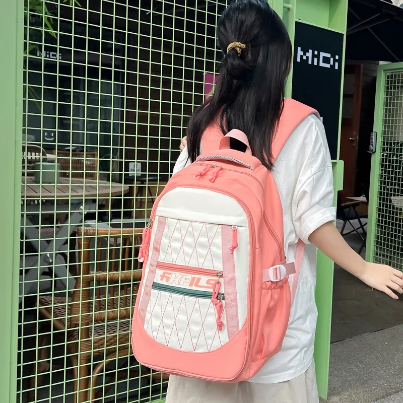 GEERDUN Composite Cloth Backpack Unisex Black/Pink/Yellow/Blue-3