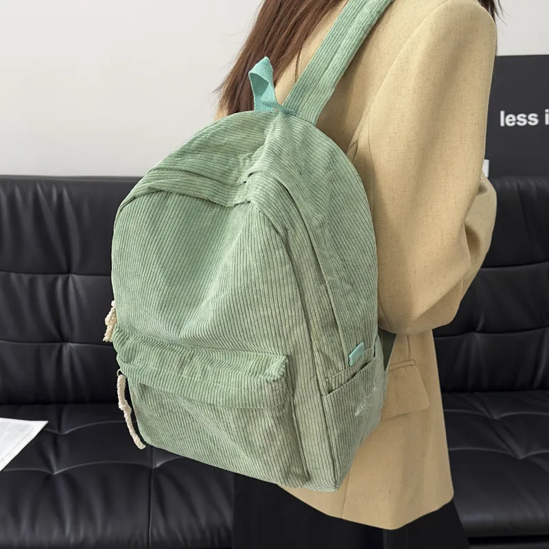 GEERDUN Corduroy Backpack Unisex Ecru, Gray, Black, Ginger Yellow, Green, Blue-17
