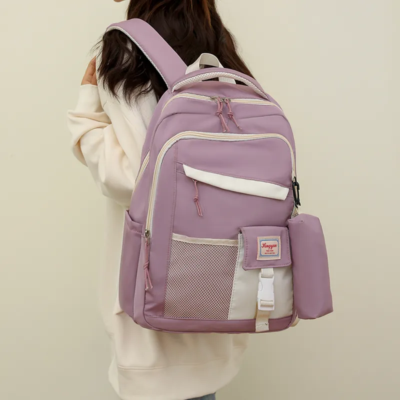 GEERDUN Water Repellent Fabric Backpack Unisex Black/Purple/Blue/Green/Pink-3