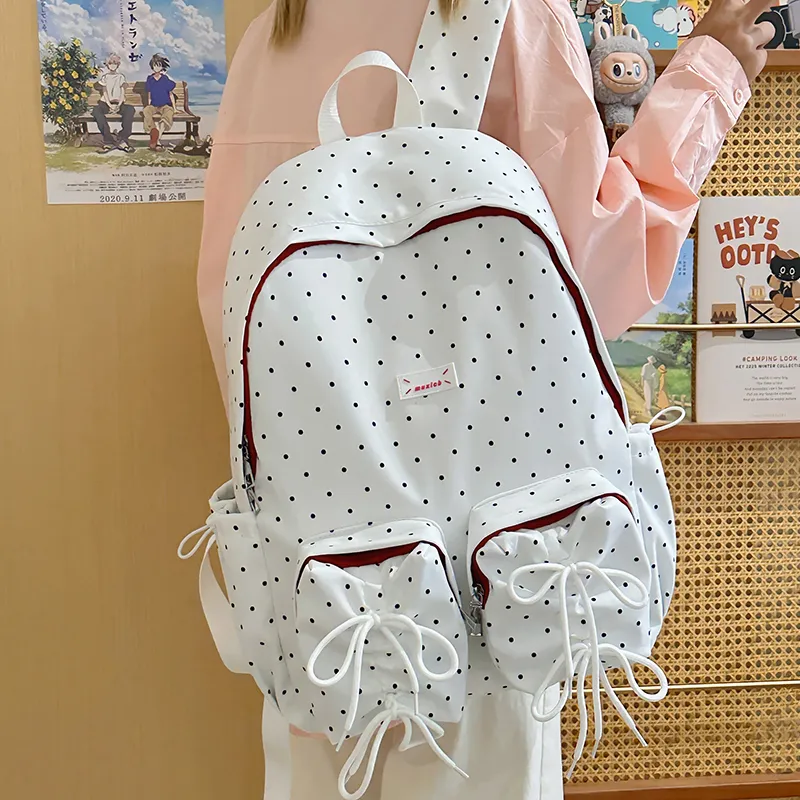 GEERDUN Nylon Backpack Women's White, Black, Light Blue-2